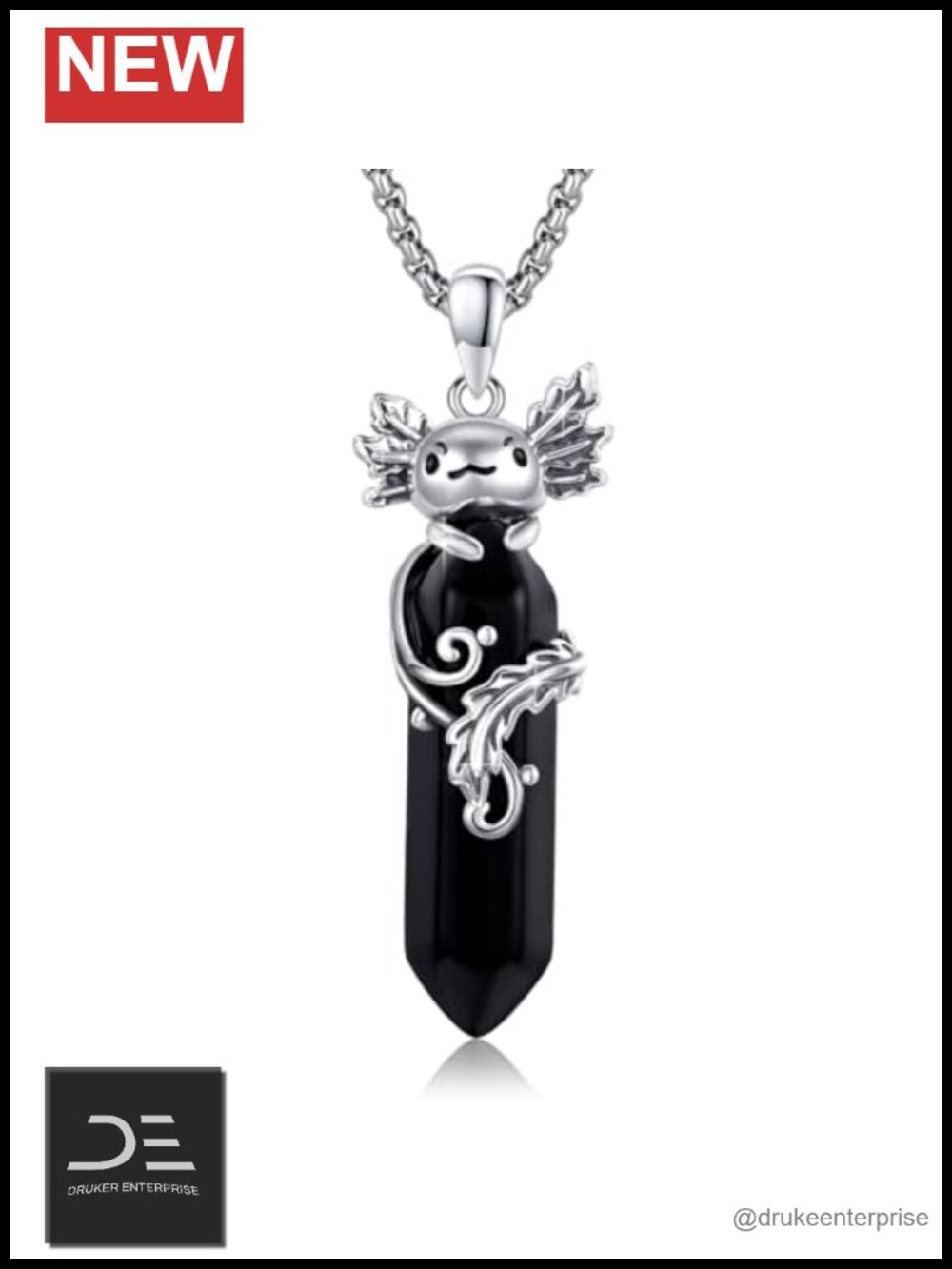 925 Sterling Silver Gothic Animal Pendant Necklace Black Crystal